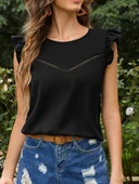 Kadın Yuvarlak Yaka Kolları Fırfırlı Krep Bluz thumbnail 1