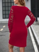 Kadın Uzun Kollu Kruvaze Yaka Beli Düğme Detay Krep Elbise thumbnail 3