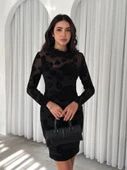 Kadin Dantel Detay Mini Kalem Elbise thumbnail 5