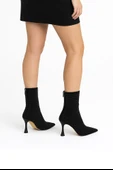 Erkan Saçmacı Nell Siyah Süet Taşlı Sivri Burun Fermuarlı İnce Topuklu Abiye Yarım Çizme - 3