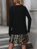 Kadın Uzun Kollu Bisiklet Yaka şardonlu Kaşkorse Bluz Ve Süprem Etek Elbise thumbnail 3