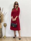 Kadın Uzun Truvakar Kol Bisiklet Yaka Midi Modal Elbise thumbnail 3