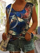 Kadın Sıfır Kol Yuvarlak Yaka Karışık Renkli Baskılı Süprem Bluz thumbnail 2