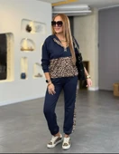 Kadın Uzun Kollu Kapşonlu Leopar Desen Detaylı Viskon Iki Iplik Bluz Ve Pantolon Ikili Takım thumbnail 1