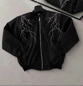 Yıldırım Baskılı Uzun Kol Bomber Ceket - Siyah thumbnail 2