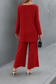 Kadın Uzun Kollu Asimetrik Detaylı Salaş Sandy Bluz Ve Pantolon Ikili Takım thumbnail 2