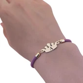 14 Ayar Altın Plakalı Harfe Özel Mor İpek Örgülü Taç Motifli Hediye Bileklik-622 thumbnail 3