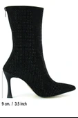 Erkan Saçmacı Nell Siyah Süet Taşlı Sivri Burun Fermuarlı İnce Topuklu Abiye Yarım Çizme - 2