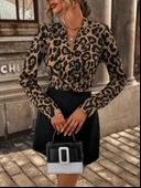 Kadın Uzun Kollu Kruvaze Yakalı üst Dalgıç Alt Ithal Krep Mini Elbise thumbnail 5