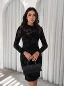 Kadin Dantel Detay Mini Kalem Elbise thumbnail 1