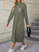 Kadın Uzun Kollu Kapşonlu Cep Detaylı Viskon Iki Iplik Maxi Elbise thumbnail 2