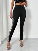 Kadın Yüksek Bel Yarı şerit Pul Payetli Dalgıç Tayt thumbnail 4