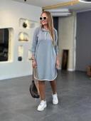 Kadın Uzun Kollu Kapüşon Ve Ribana Detay Diz üstü Elbise thumbnail 3