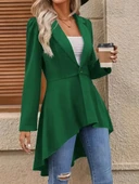 Kadın Uzun Kollu Yakalı önden Düğmeli Uzun Atlas Blazer Ceket thumbnail 3