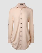 Kadın Uzun Kollu Gömlek Yaka önden Düğmeli Yanlardan Büzgülü Kısa Aerobin Elbise thumbnail 4