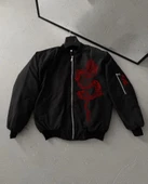 Tam Fermuarlı Uzun Kol Baskılı Bomber Ceket - Siyah thumbnail 1