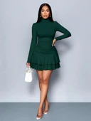 Kadın Uzun Kollu Balıkçı Yaka Mini Fırfırlı Sandy Elbise thumbnail 1