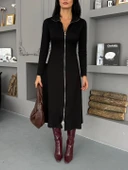 Kadın Uzun Kollu önden Fermuarlı Maxi Viskon Iki Iplik Elbise thumbnail 9