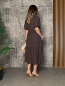 Kadın Kısa Kollu Yakası Açık Katlı Bürümcük Balon Elbise thumbnail 4