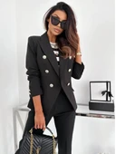 Kadın Uzun Kollu Yakalı önden Düğmeli Cep Detay Atlas Ceket thumbnail 3