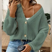 Kadın Uzun Kollu Düğme Detay Triko Bluz thumbnail 9