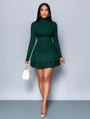 Kadın Uzun Kollu Balıkçı Yaka Mini Fırfırlı Sandy Elbise thumbnail 3