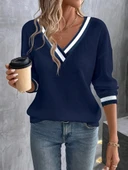 Kadın Uzun Kollu V Yakalı Waffle Bluz thumbnail 2