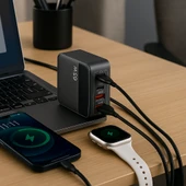 65W Hızlı Şarj Adaptörü  2 Type-C + 2 USB-A Çoklu Port  Laptop Telefon Tablet Uyumlu  Akıllı Güç Dağıtımı  Kompakt Tasarım - 2