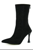 Erkan Saçmacı Nell Siyah Süet Taşlı Sivri Burun Fermuarlı İnce Topuklu Abiye Yarım Çizme - 5