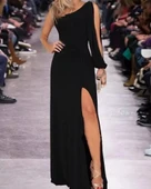 Tek Omuz Açık Derin Yırtmaçlı Krep Tam Boy Elbise thumbnail 2