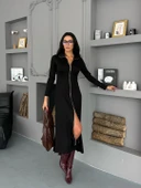 Kadın Uzun Kollu önden Fermuarlı Maxi Viskon Iki Iplik Elbise thumbnail 10