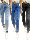 Kadın Yüksek Bel önden Düğmeli Jean Pantolon thumbnail 4