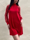 Kadın Uzun Kollu Damla Detaylı Sandy Mini Elbise thumbnail 4