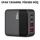 65W Hızlı Şarj Adaptörü  2 Type-C + 2 USB-A Çoklu Port  Laptop Telefon Tablet Uyumlu  Akıllı Güç Dağıtımı  Kompakt Tasarım - 7
