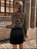 Kadın Uzun Kollu Kruvaze Yakalı üst Dalgıç Alt Ithal Krep Mini Elbise thumbnail 6