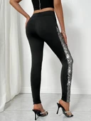 Kadın Yüksek Bel Yarı şerit Pul Payetli Dalgıç Tayt thumbnail 2