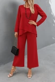 Kadın Uzun Kollu Asimetrik Detaylı Salaş Sandy Bluz Ve Pantolon Ikili Takım thumbnail 1