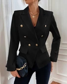 Kadın Uzun Kollu Yakalı önden Düğmeli Cep Detay Atlas Ceket thumbnail 1