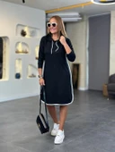 Kadın Uzun Kollu Kapüşon Ve Ribana Detay Diz üstü Elbise thumbnail 3