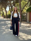 Kadın Hakim Yaka şerit Detay Hırka Ve Bol Paça Pantolon Ikili Takım - 3