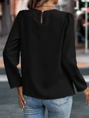 Kadın Uzun Kollu Yuvarlak önden Pileli Ithal Krep Bluz thumbnail 4