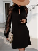 Kadın Uzun Kollu Damla Detaylı Sandy Mini Elbise thumbnail 6