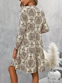 Kadın Uzun Kollu V Yakalı Fırfırlı Mini Süprem Elbise thumbnail 3