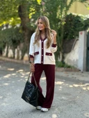 Kadın Uzun Kollu Ribanali Cep Detay Hırka Ve Bol Paça Pantolon Ikili Takım - 9