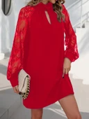 Kadın Uzun Kollu Damla Detaylı Sandy Mini Elbise thumbnail 1