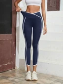 Kadın Yüksek Bel çapraz Bel şerit Detay Dalgıç Tayt thumbnail 1