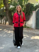 Kadın Uzun Kollu Ribanali Cep Detay Hırka Ve Bol Paça Pantolon Ikili Takım thumbnail 3