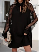 Kadın Uzun Kollu Damla Detaylı Sandy Mini Elbise thumbnail 4