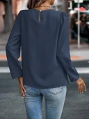 Kadın Uzun Kollu Yuvarlak önden Pileli Ithal Krep Bluz thumbnail 3