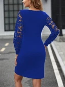 Kadın Uzun Kollu Kruvaze Yaka Beli Düğme Detay Krep Elbise thumbnail 2